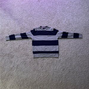 Preppy Designer Striped Long-Sleeve T-Shirt - Gray/Navy Size Medium Men’s